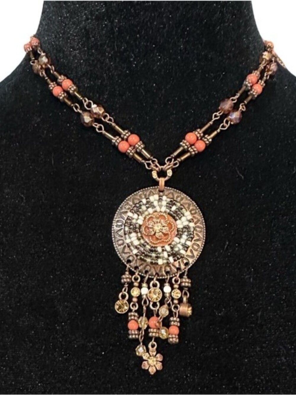 AVON NR Boho Statement Pendant Necklace Copper Tones & Browns With Beaded Detail